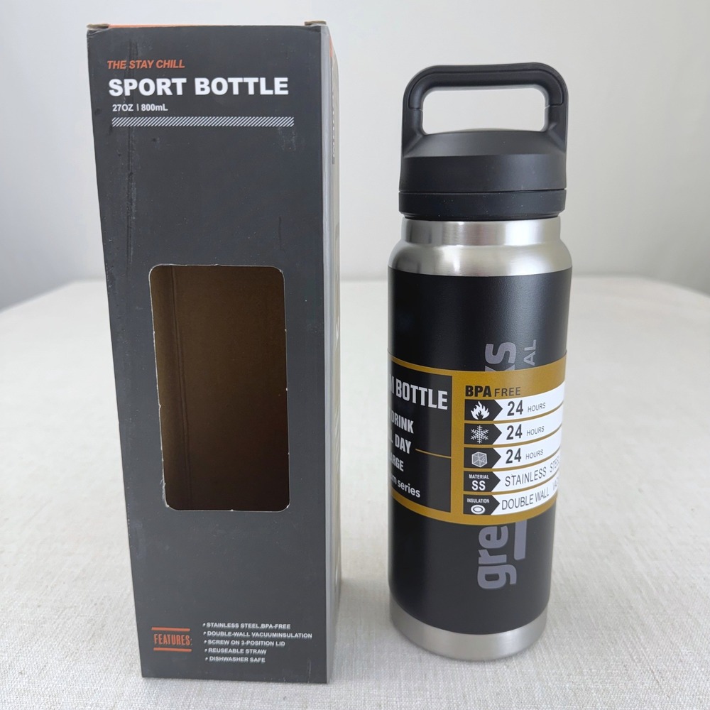 Greenworks Commercial Sport‎ Bottle 27oz Stainless Steel Vacuum Insulated Black